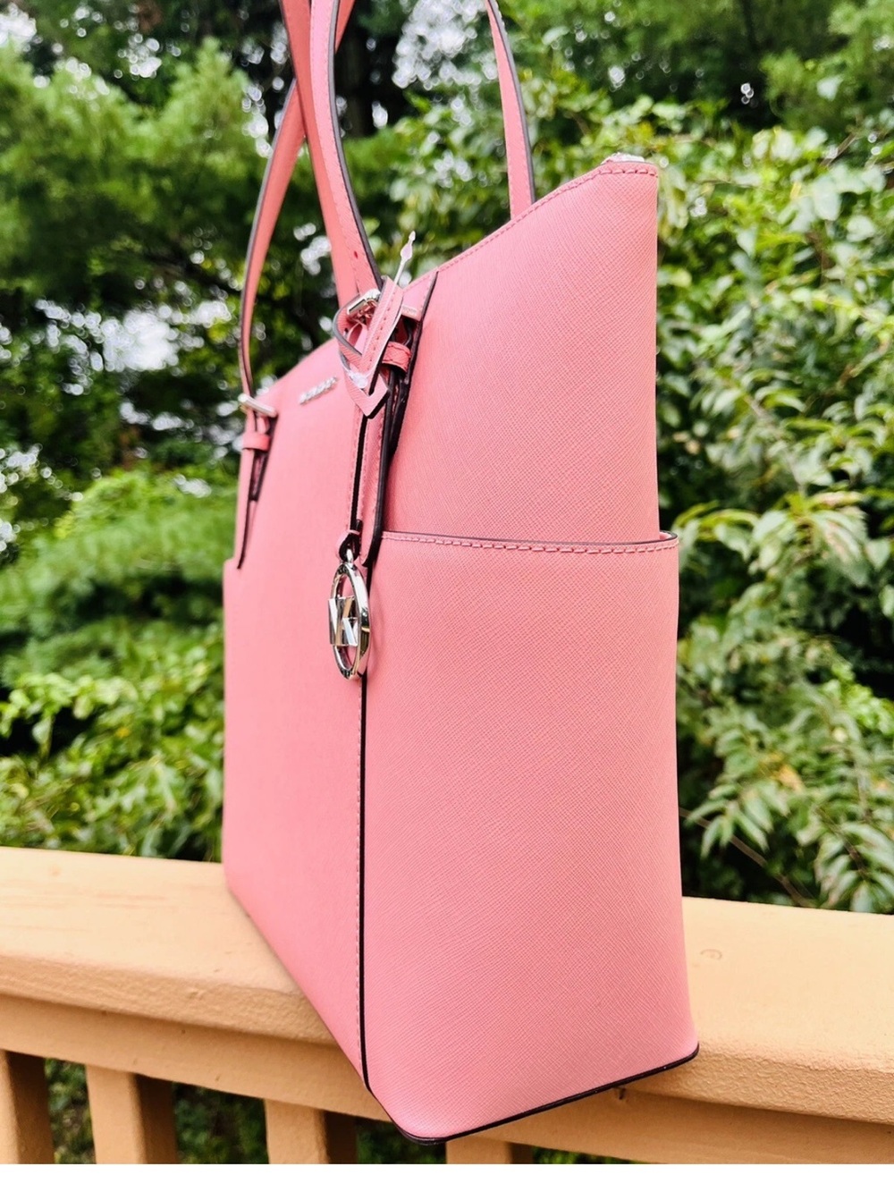 Michael Kors Pink Saffiano Tote with Logo Charm